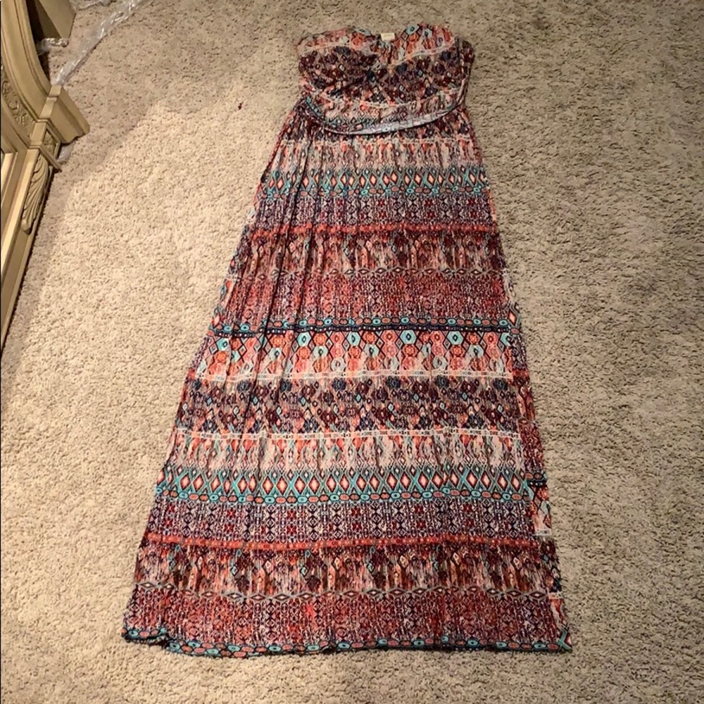 Strapless boho style maxi dress